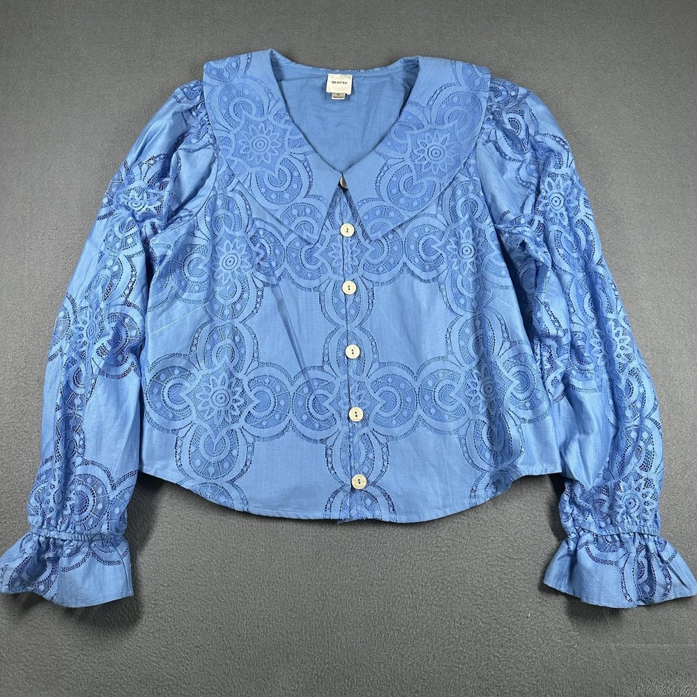 Maeve Blue Embroidered Button-Front Blouse